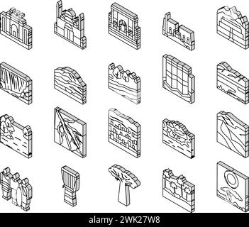 Africa Continent Nation Treasure isometric icons set vector Stock Vector