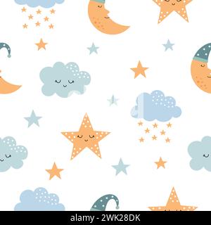 Pattern with moons stars and clouds Stock Vector