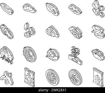 potato sweet food yam orange isometric icons set vector Stock Vector