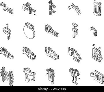 Isometric vise. Work tool. Vector illustration. Outline object isolated ...