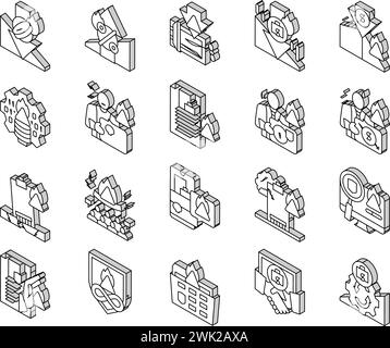 Crisis management isometric icons set with problem solving symbols ...