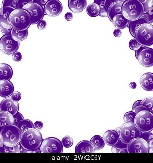 Vitamin D3 round capsules. Beauty treatment and nutrition skin care. Wellness concept. Medical and scientific background. Stock Vector