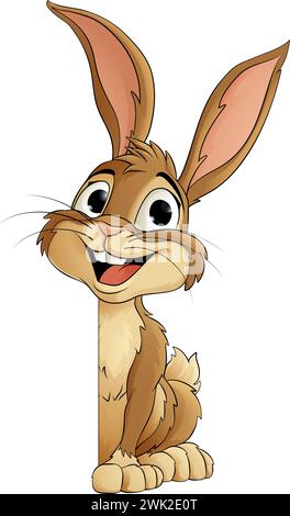 Easter Bunny Rabbit Peeking Around Sign Cartoon Stock Vector