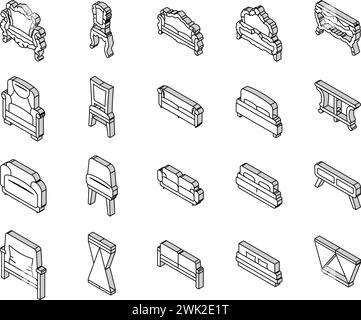 Cozy home isometric icons set with furniture decoration and human ...