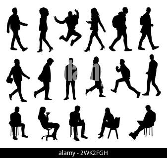 Set of Silhouettes of People in different poses. Stock Vector