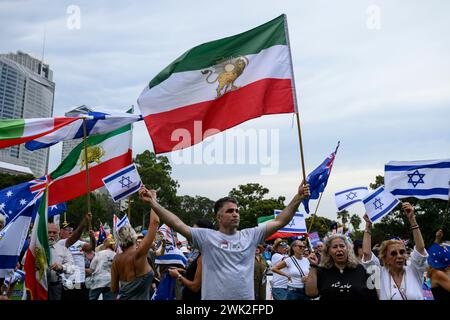 Sydney, Australia. 18th Feb, 2024. Thousands of people participated in a rally on February 18th in Central Sydney in support of Jewish Australians, amidst rising antisemitism. The rally was organized by the Christian group Never Again Is Now. Antisemitic incidents have surged in Australia since the conflicts between Israel and Hamas broke out last October. Credit: George Chan/Alamy Live News Stock Photo