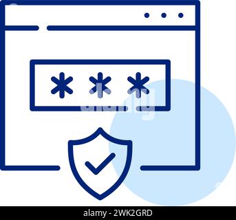 Secure browser connection. Web page, password dialog box and shield. Pixel perfect, editable stroke Stock Vector