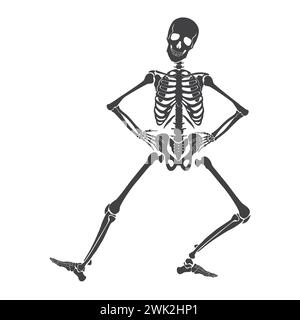 Dance of black human skeleton, energy dancing movement of happy funny dead character vector illustration Stock Vector