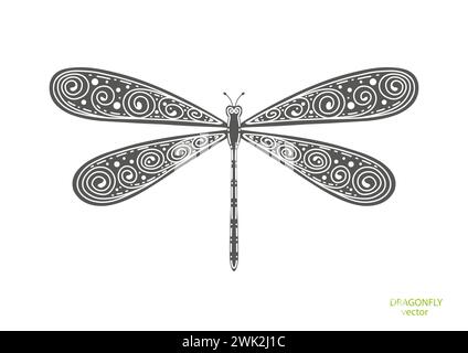 Dragonfly silhouette .Flying insect with decorative art wings.Dragonfly for design Vector illustration . Stock Vector