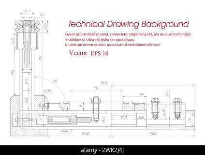 Technical drawing background .Mechanical Engineering drawing .Parts for industrial construction.Vector illustration . Stock Vector