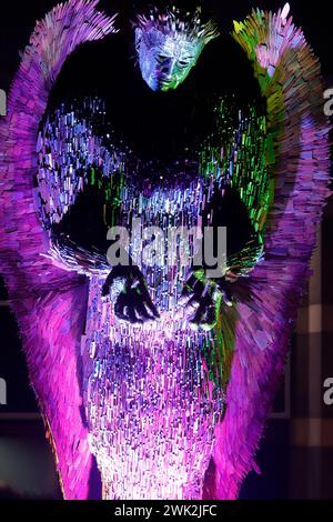 Knife Angel sculpture that's currently touring the UK. Seen here illuminated outside the Royal Armouries at Leeds Dock until the end of February 2024 Stock Photo