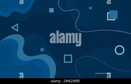 Modern dark blue or navy background with flat abstract elements and dynamic shapes. Poster art. Vector illustration. Template design for creative idea Stock Vector