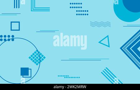 Blue memphis flat design background with geometric shapes. Illustration for banner, poster, ideas, cover, web,digital, wallpaper, greeting card Stock Vector