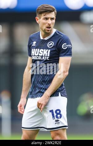 London, UK. 17th Feb, 2024. Millwall defender Ryan Leonard (18) in action during the Millwall FC v Sheffield Wednesday FC sky bet EFL Championship match at The Den, London, England, United Kingdom on 17 February 2024 Credit: Every Second Media/Alamy Live News Stock Photo