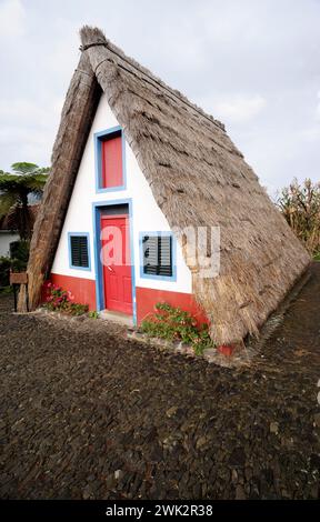Typical Santana house, hayloft or palheiros Stock Photo