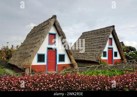 Typical Santana house, hayloft or palheiros Stock Photo