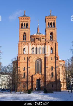 Berlin, Germany - Jan 19, 2024: St. Thomas Church in Berlin. Sunny winter day. Selective focus Stock Photo