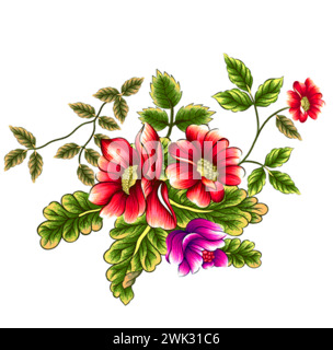 Digital textile flower and leaves design with beautiful style and beautiful color flower Stock Vector