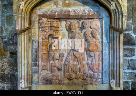 The Chichester Reliefs.  One of two carved panels from about 1125 showing Jesus raising Lazarus from the dead.  See 2WJ0MF7 for other relief. Stock Photo