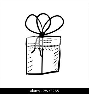 art illustration hand draw vector symbol icon of gift box with ribbon Stock Vector