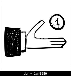 art illustration hand draw vector symbol icon of hand recieve money coin Stock Vector