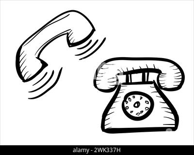 art illustration hand draw vector symbol icon of retro vintage turtle phone cell Stock Vector
