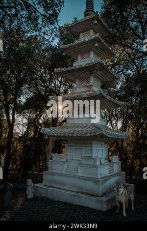 Travel Alentejo interesting places Pagodas in the Bacalhoa Buddha Eden oriental garden in Portugal Stock Photo