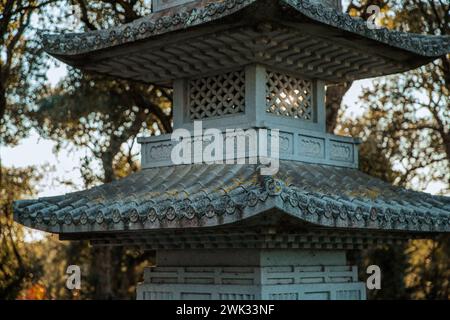 Travel Alentejo interesting places Pagodas in the Bacalhoa Buddha Eden oriental garden in Portugal Stock Photo