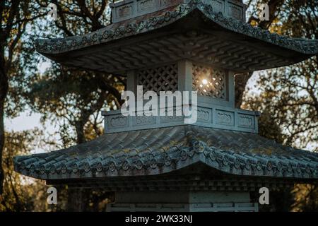 Travel Alentejo interesting places Pagodas in the Bacalhoa Buddha Eden oriental garden in Portugal Stock Photo