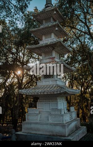 Travel Alentejo interesting places Pagodas in the Bacalhoa Buddha Eden oriental garden in Portugal Stock Photo