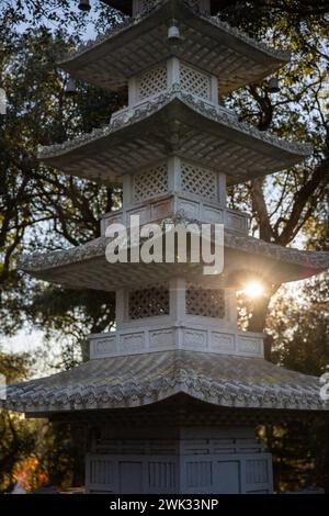 Travel Alentejo interesting places Pagodas in the Bacalhoa Buddha Eden oriental garden in Portugal Stock Photo