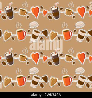 Coffee background. Seamless pattern. Hot coffee. Drinks and coffee beans. Concept - I like coffee Stock Photo