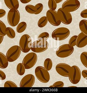 Seamless pattern wallpaper, coffee beans design .  Seamless texture. realistic coffee grains on a light background. Stock Photo