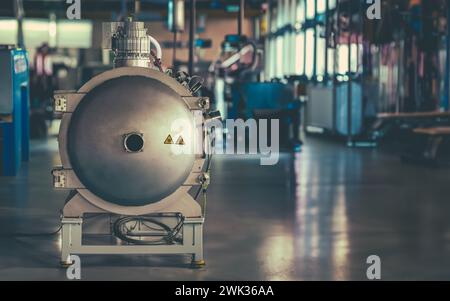 Heavy Duty Stainless Steel Equipment In A Laboratory Or Factory, With Copy Space Stock Photo