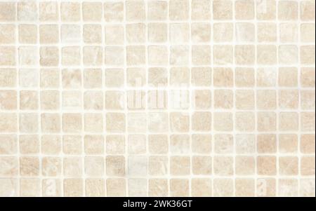 beige Mosaic Tiles wall abstract background texture. Close up. Selective focus. Copy space Stock Photo