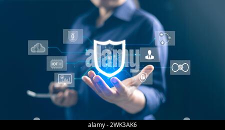 Cybersecurity concept of technology that can be used to detect and respond to threats in real time and automatically. Computer security. Cloud computi Stock Photo