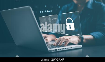 Cyber security network. Cybersecurity concept Global network security technology, business people protect personal information. Technology networking, Stock Photo