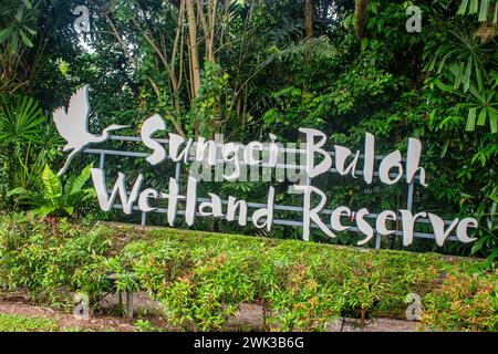 Singapore Jun 16th 2020: The logo of Sungei Buloh Wetland Reserve on wood, an important stop-over point for migratory birds. Stock Photo