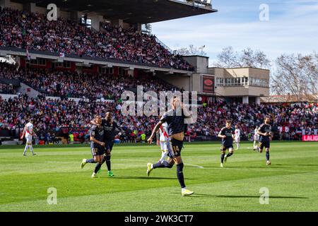 February 18, 2024, Madrid, Madrid, Spain: Jose Luis Sanmartin Mato (Joselu) of Real Madrid seen celebrating his goal during the La Liga EA Sports 2023/24 football match between Rayo Vallecano vs Real Madrid at Estadio Vallecas in Madrid, Spain. (Credit Image: © Alberto Gardin/ZUMA Press Wire) EDITORIAL USAGE ONLY! Not for Commercial USAGE! Stock Photo