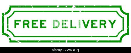 Grunge green free delivery word rubber seal stamp on white background Stock Vector