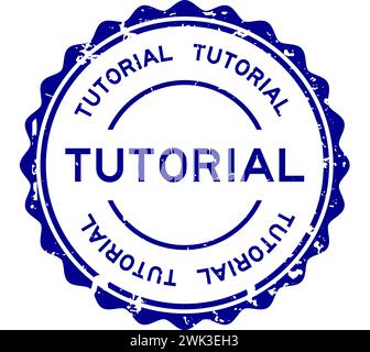 Grunge blue tutorial word round rubber seal stamp on white background Stock Vector