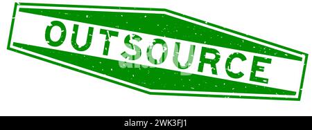 Grunge green outsource word hexagon rubber seal stamp on white background Stock Vector