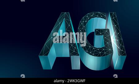Artificial general intelligence low poly letter symbols. Minimalist style AGI icon. Neural big data machine learning concept technology AI brain vecto Stock Vector