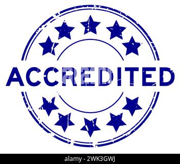 Grunge blue accredited word round rubber seal stamp on white background Stock Vector