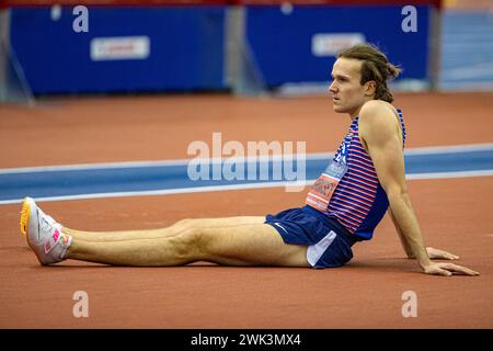 Utilita Arena, Birmingham, UK. 18th Feb, 2024. 2023 Microplus UK Athletics Indoor Championships Day 2; William Grimsey of Woodford Gr Credit: Action Plus Sports/Alamy Live News Stock Photo