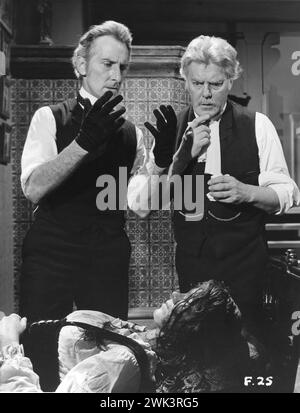 PETER CUSHING and THORLEY WALTERS in a scene from FRANKENSTEIN CREATED WOMAN 1967 Director TERENCE FISHER Writer ANTHONY HINDS Costume Design ROSEMARY BURROWS and LARRY STEWART Music JAMES BERNARD A Hammer Film Production / Warner-Pathe Stock Photo