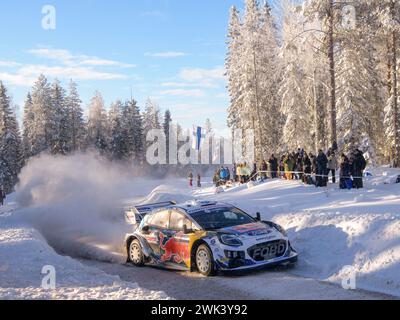 Umea, Sweden. 17th Feb, 2024. Driver Gregoire Munster and co-driver Louis Louka of M-Sport Ford World Rally Team drive the Ford Puma Rally1 Hybrid compete during the 2024 FIA World Rally Championship. (Photo by Luca Barsali/SOPA Images/Sipa USA) Credit: Sipa USA/Alamy Live News Stock Photo