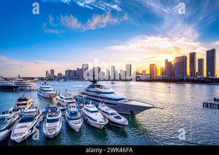 the skyline of miami during sunset, florida Stock Photo