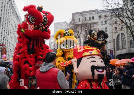 Paris, France, 18th February, 2024. Dragon parade during Chinese New Year of the Dragon - Jacques Julien/Alamy Live News Stock Photo