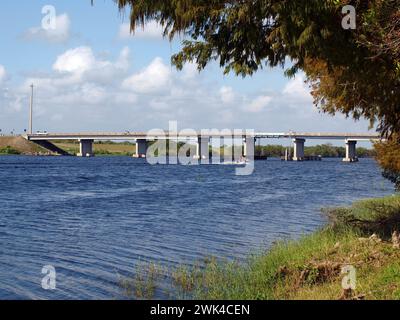 Bridge of Highway 78 over the Kissimmee River near its delta to Lake Okeechobee, Florida. Stock Photo